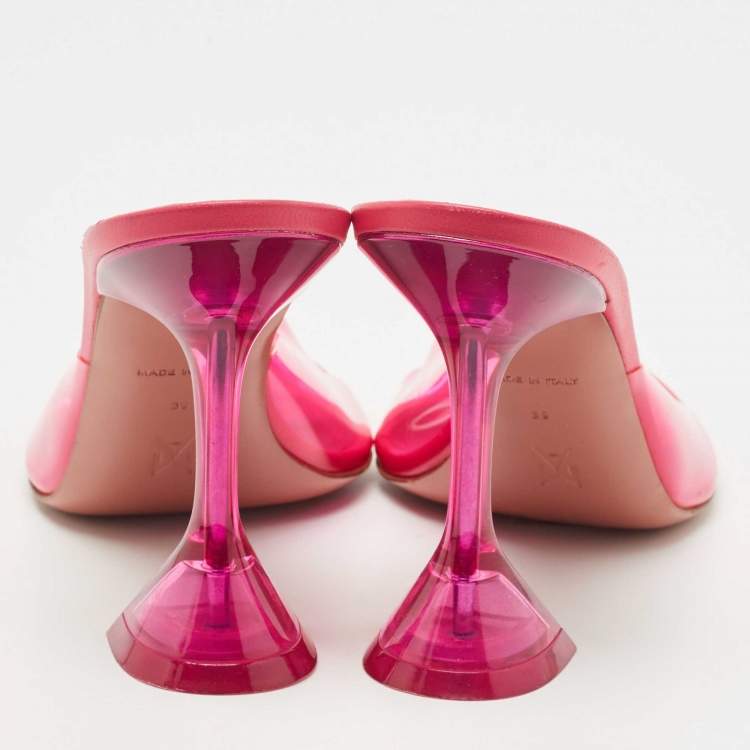 Pre Owned Amina Muaddi Pink PVC Lupita Slide Sandals Size 39