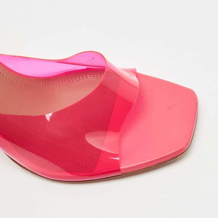 Pre Owned Amina Muaddi Pink PVC Lupita Slide Sandals Size 39