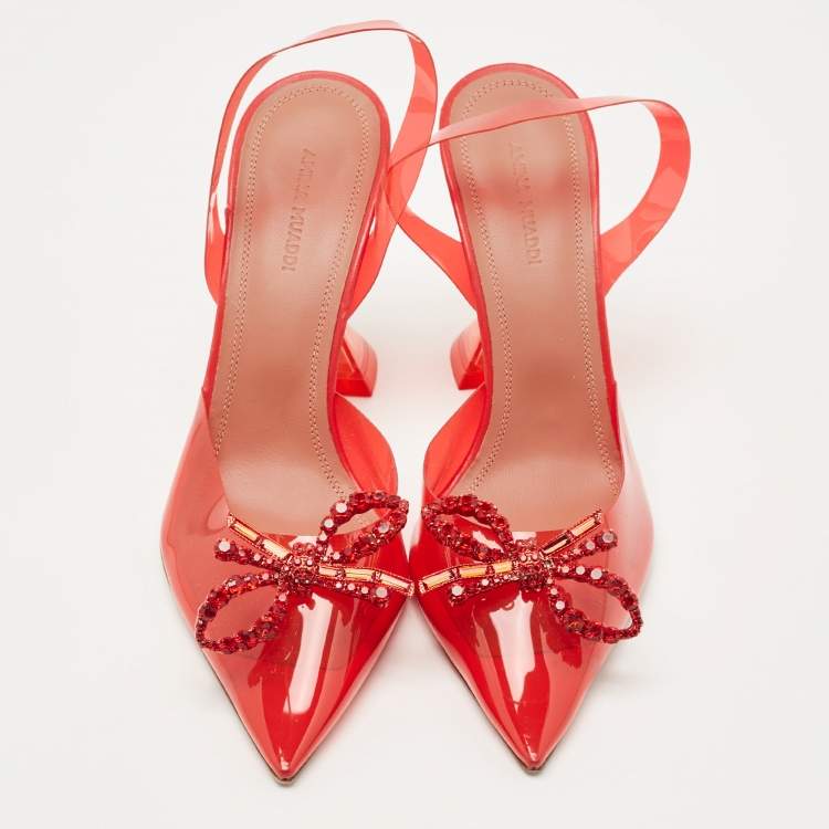 Pre Owned Amina Muaddi Red PVC Rosie Slingback Pumps Size 38.5
