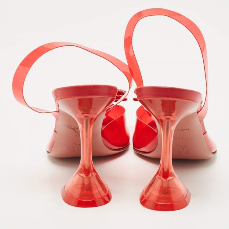 Pre Owned Amina Muaddi Red PVC Rosie Slingback Pumps Size 38.5