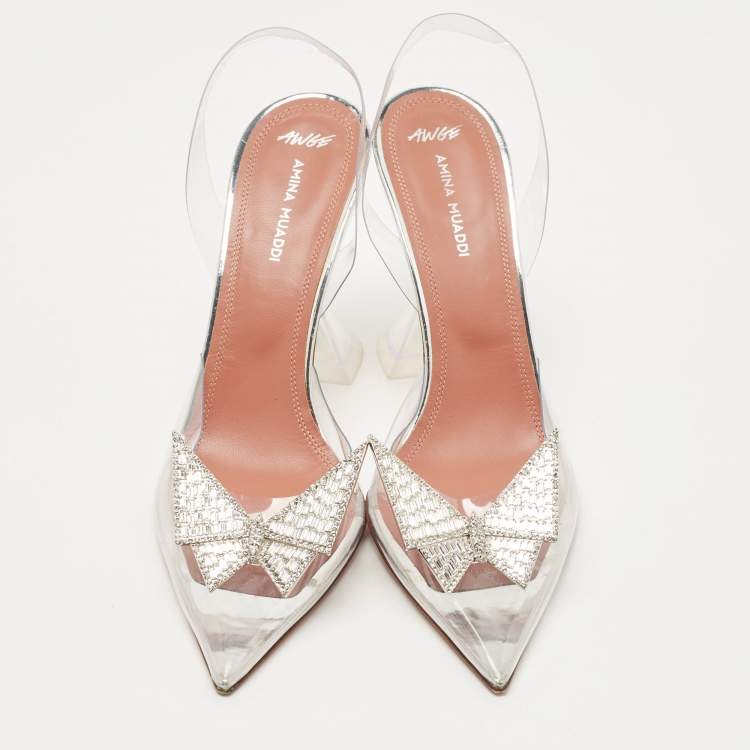 Pre Owned Amina Muaddi Transparent PVC Butterfly Slingback Pumps Size 38.5