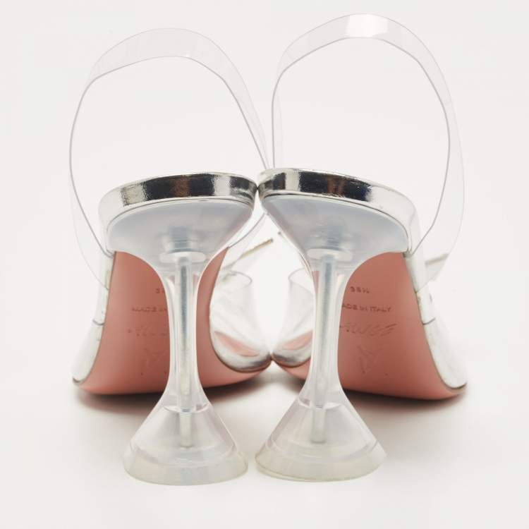 Pre Owned Amina Muaddi Transparent PVC Butterfly Slingback Pumps Size 38.5