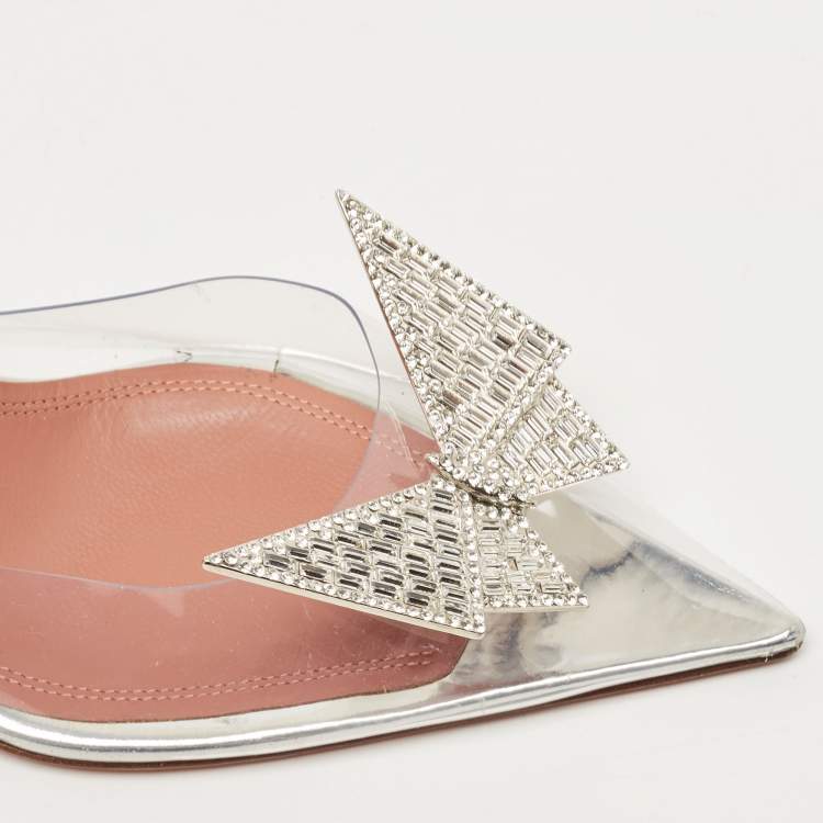 Pre Owned Amina Muaddi Transparent PVC Butterfly Slingback Pumps Size 38.5