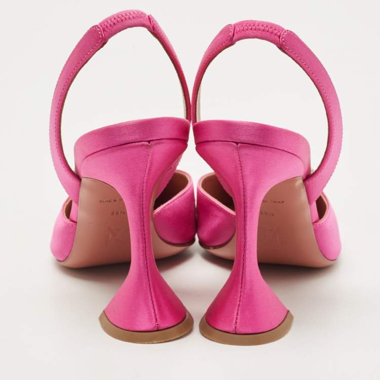 Pre Owned Amina Muaddi Magenta Satin Begum Slingback Pumps Size 38.5