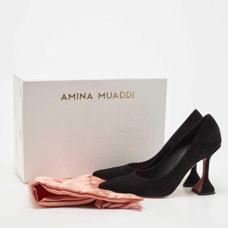 Pre Owned Amina Muaddi Black Suede Ami Pointed Toe Pumps Size 36.5