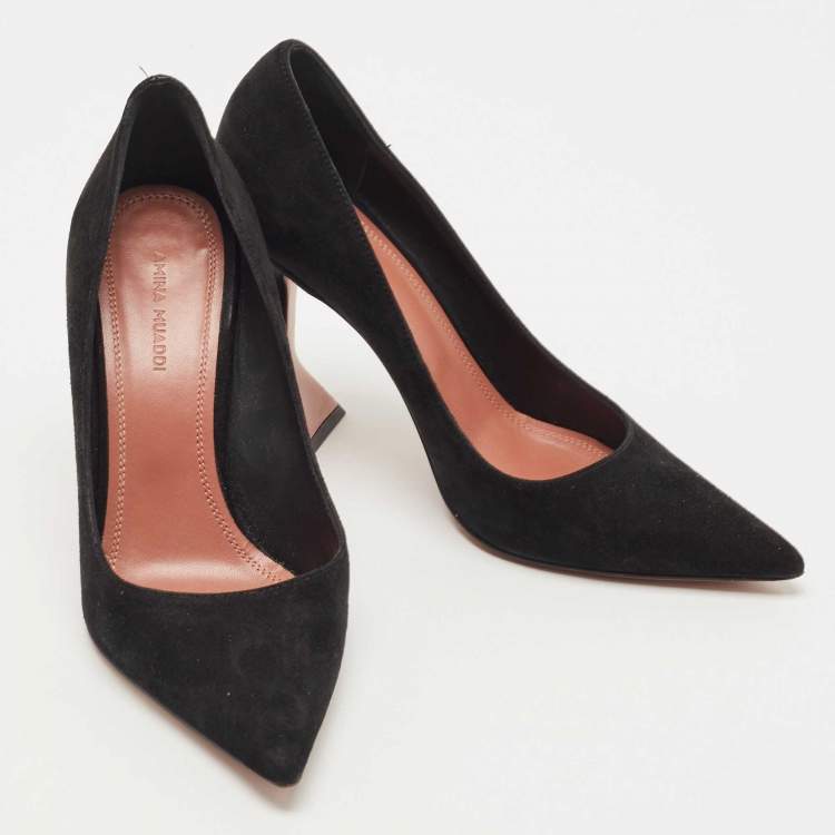 Pre Owned Amina Muaddi Black Suede Ami Pointed Toe Pumps Size 36.5
