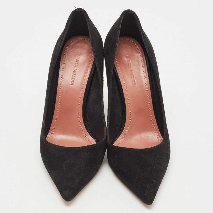 Pre Owned Amina Muaddi Black Suede Ami Pointed Toe Pumps Size 36.5