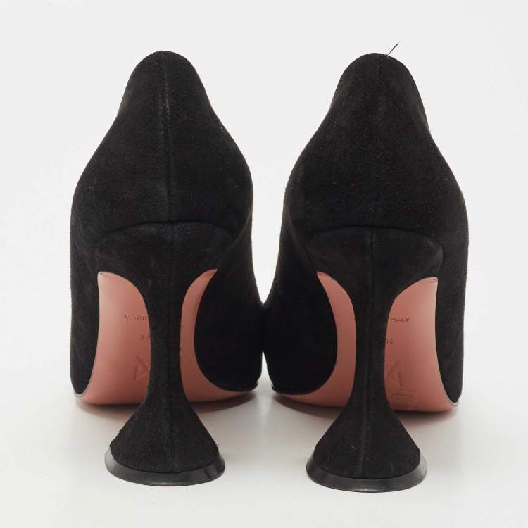 Pre Owned Amina Muaddi Black Suede Ami Pointed Toe Pumps Size 36.5