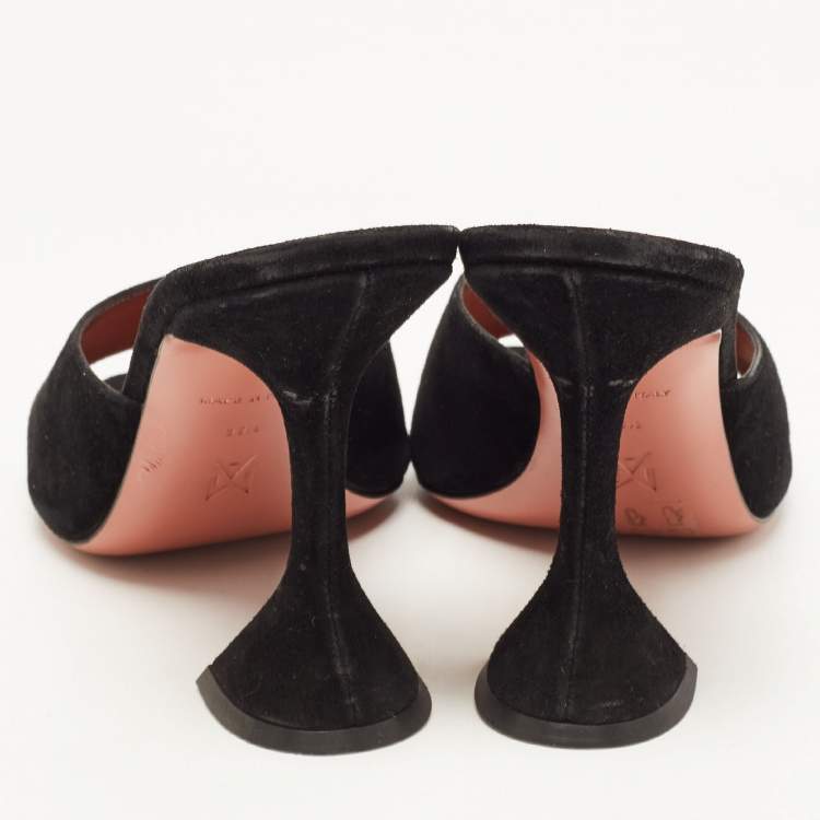 Pre Owned Amina Muaddi Black Suede Lupita Slide Sandals Size 39.5