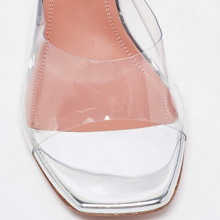 Pre Owned Amina Muaddi Transparent PVC  Lupita Mules Size 39