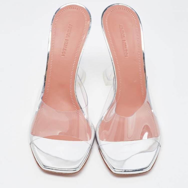 Pre Owned Amina Muaddi Transparent PVC  Lupita Mules Size 39