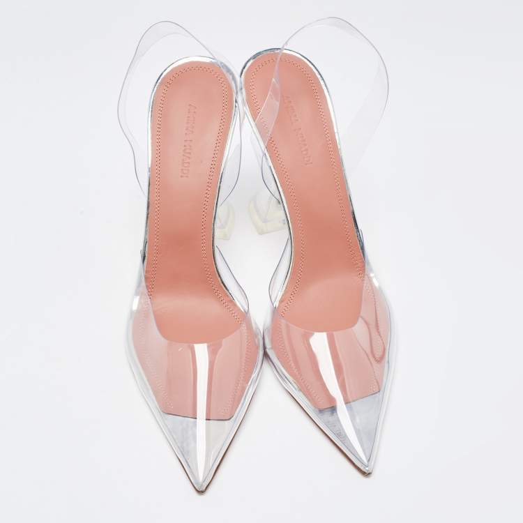 Pre Owned Amina Muaddi Transparent PVC Holli Glass Transparent Pumps Size 38.5