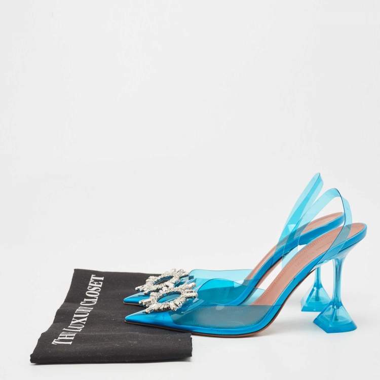 Pre Owned Amina Muaddi Blue PVC Begum Slingback Pumps Size 39 