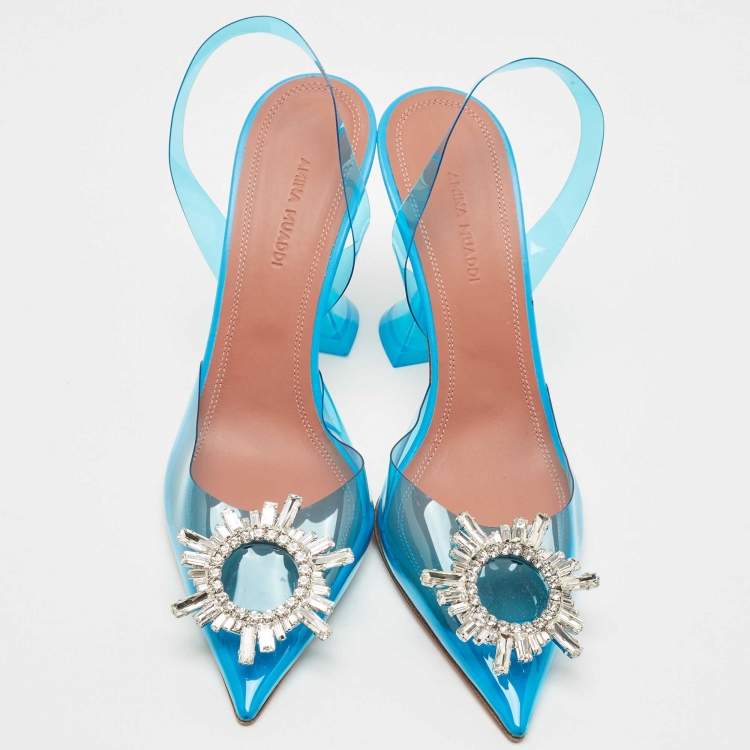 Pre Owned Amina Muaddi Blue PVC Begum Slingback Pumps Size 39 