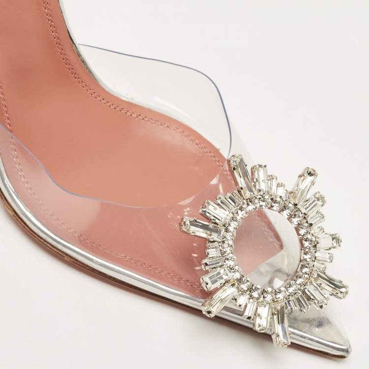 Pre Owned Amina Muaddi Transparent PVC Begum Slingback Pumps Size 36.5