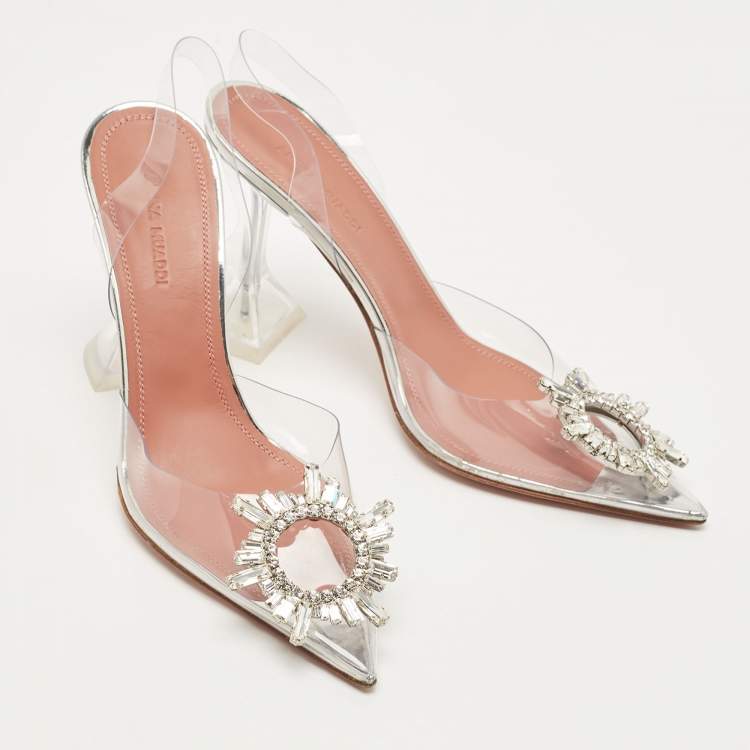Pre Owned Amina Muaddi Transparent PVC Begum Slingback Pumps Size 36.5
