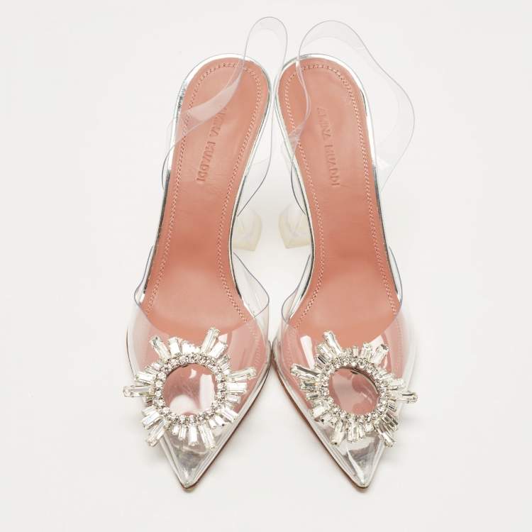 Pre Owned Amina Muaddi Transparent PVC Begum Slingback Pumps Size 36.5