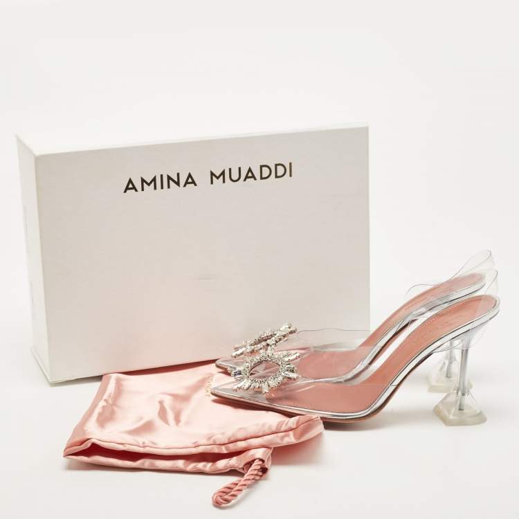 Pre Owned Amina Muaddi Transparent PVC Begum Slingback Pumps Size 36.5