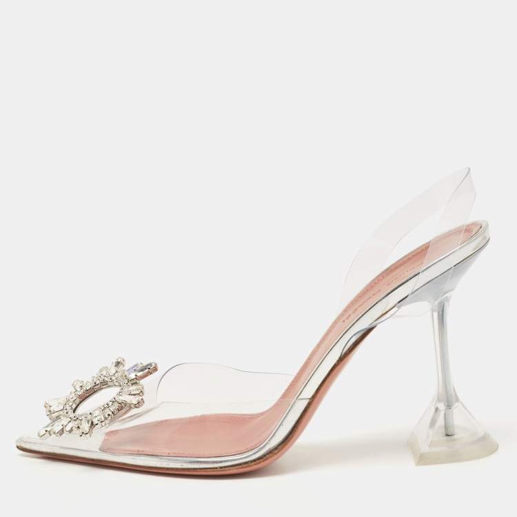Pre Owned Amina Muaddi Transparent PVC Begum Slingback Pumps Size 36.5
