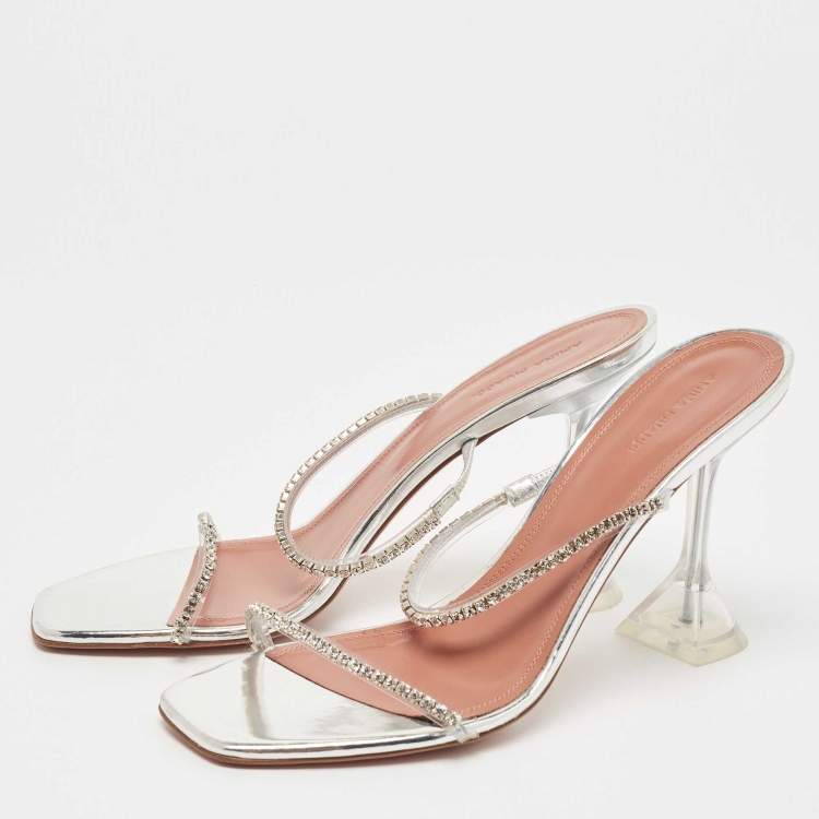 Pre Owned Amina Muaddi Transparent PVC Crystal Embellished Gilda Slide Sandals Size 41