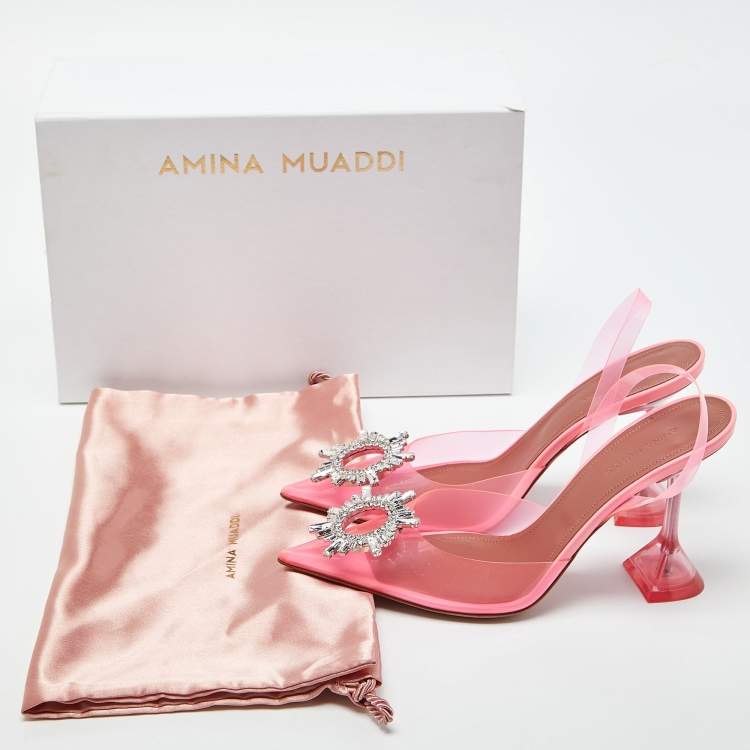 Pre Owned Amina Muaddi Pink PVC Begum Slingback Pumps Size 39 
