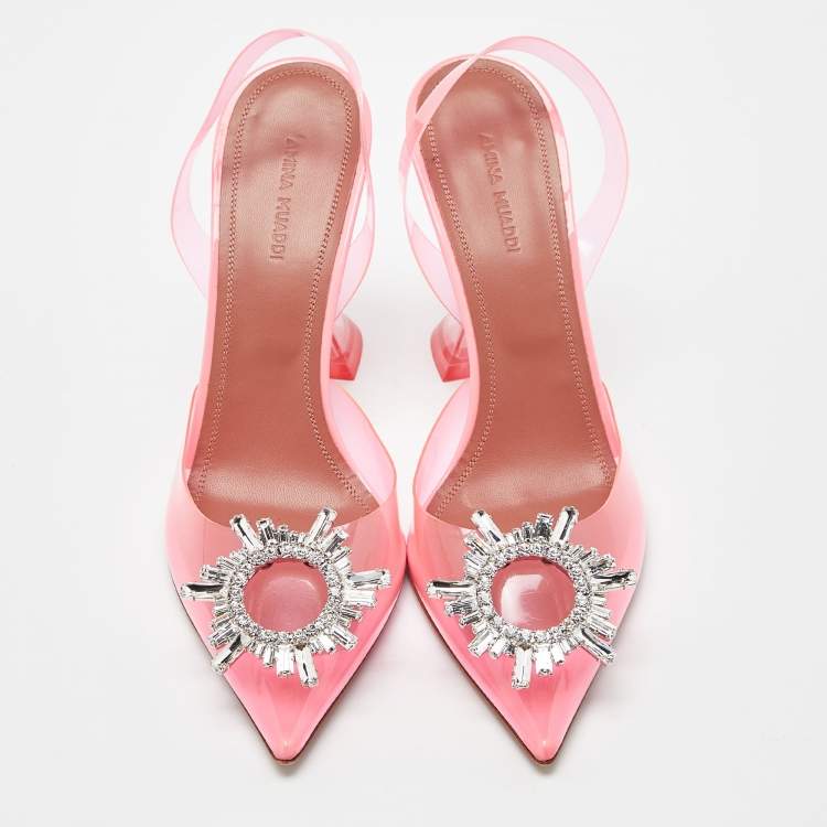 Pre Owned Amina Muaddi Pink PVC Begum Slingback Pumps Size 39 