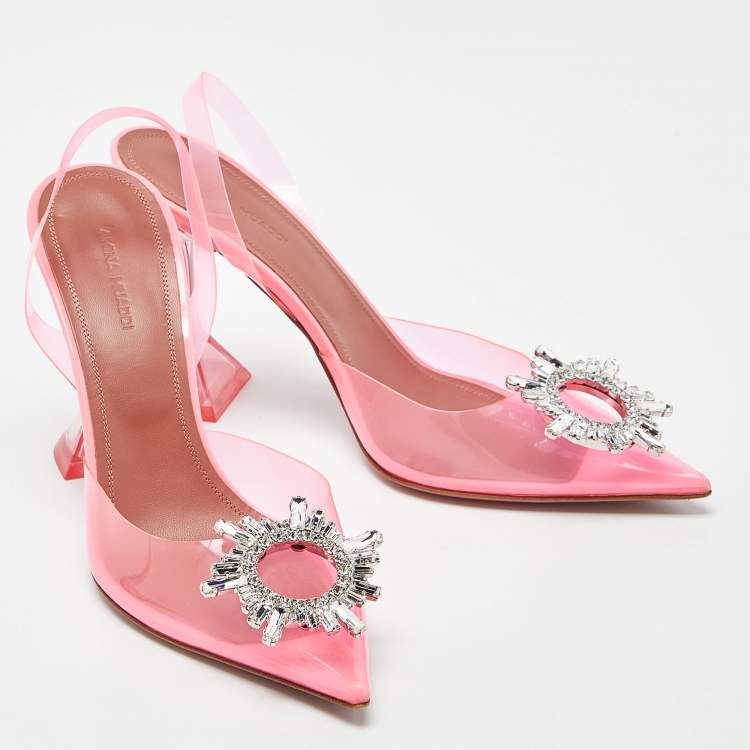 Pre Owned Amina Muaddi Pink PVC Begum Slingback Pumps Size 39 
