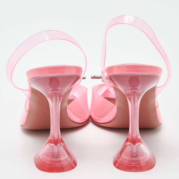 Pre Owned Amina Muaddi Pink PVC Begum Slingback Pumps Size 39 