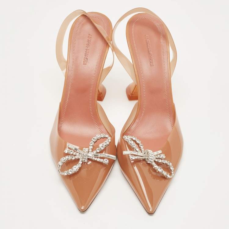 Pre Owned Amina Muaddi Brown PVC Rosie Slingback Pumps Size 41
