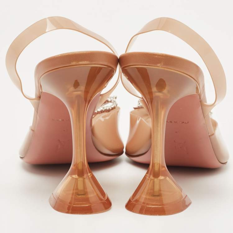 Pre Owned Amina Muaddi Brown PVC Rosie Slingback Pumps Size 41