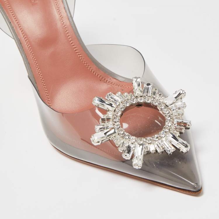 Pre Owned Amina Muaddi Transparent PVC Begum Slingback Pumps Size 41