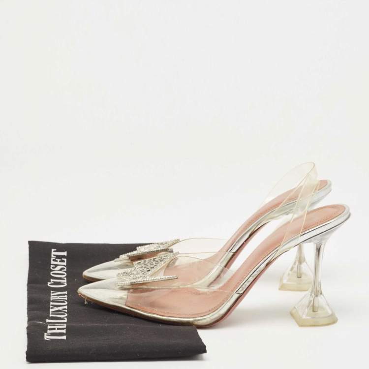 Pre Owned Amina Muaddi x AWGE Transparent PVC Phoenix Slingback Pumps Size 39