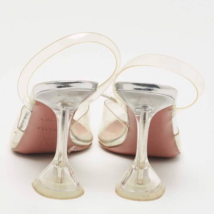 Pre Owned Amina Muaddi x AWGE Transparent PVC Phoenix Slingback Pumps Size 39