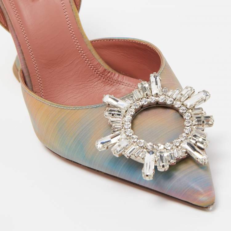 Pre Owned Amina Muaddi Multicolor Iridescent PVC Begum Slingback Pumps Size 37