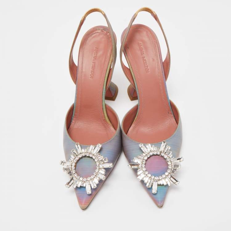 Pre Owned Amina Muaddi Multicolor Iridescent PVC Begum Slingback Pumps Size 37