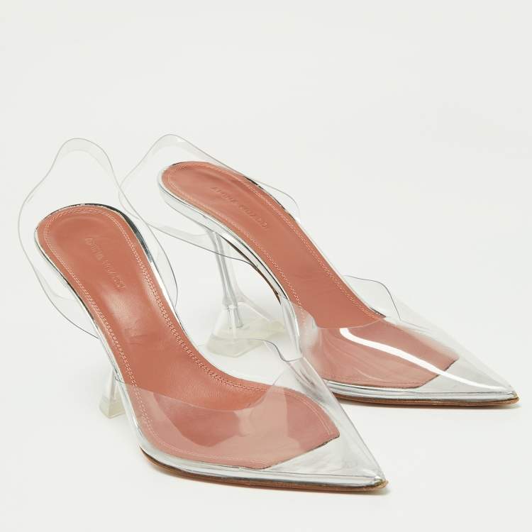 Pre Owned Amina Muaddi Transparent PVC Holli Glass Transparent Pumps Size 38