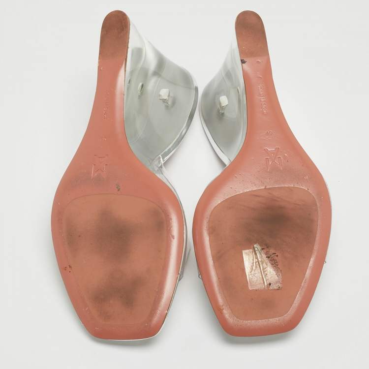 Pre Owned Amina Muaddi Transparent PVC Lupita Wedge Mules Size 40