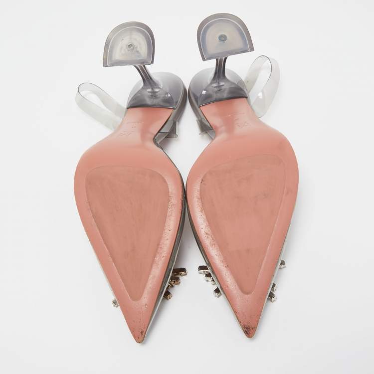 Pre Owned Amina Muaddi Transparent PVC Begum Crystal Embellished Slingback Pumps Size 41