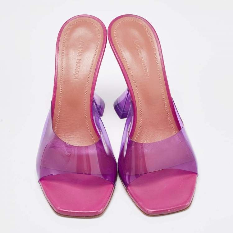 Pre Owned Amina Muaddi Purple PVC Lupita Slide Sandals Size 36.5