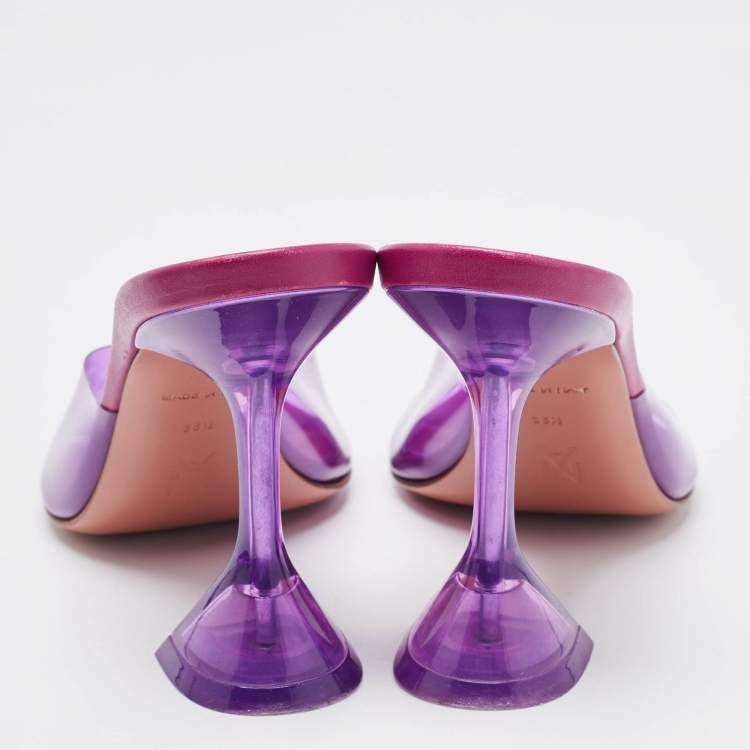 Pre Owned Amina Muaddi Purple PVC Lupita Slide Sandals Size 36.5