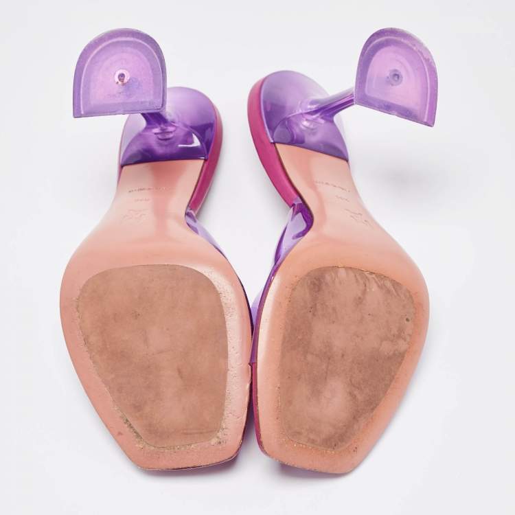 Pre Owned Amina Muaddi Purple PVC Lupita Slide Sandals Size 36.5