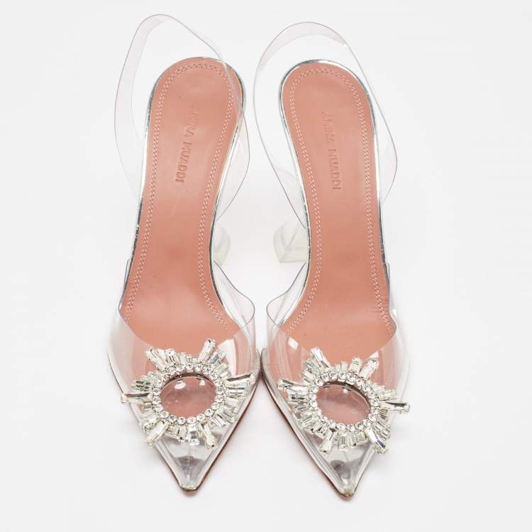 Pre Owned Amina Muaddi Transparent PVC Begum Slingback Pumps Size 37.5