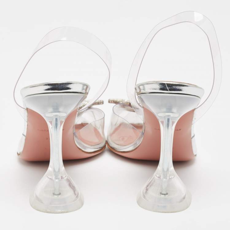 Pre Owned Amina Muaddi Transparent PVC Begum Slingback Pumps Size 37.5