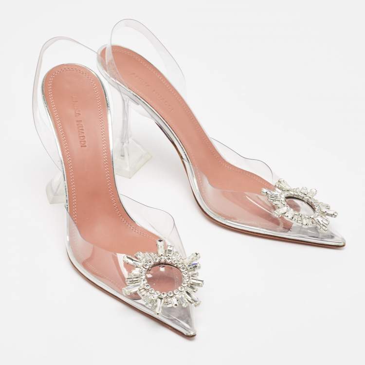 Pre Owned Amina Muaddi Transparent PVC Begum Slingback Pumps Size 37.5