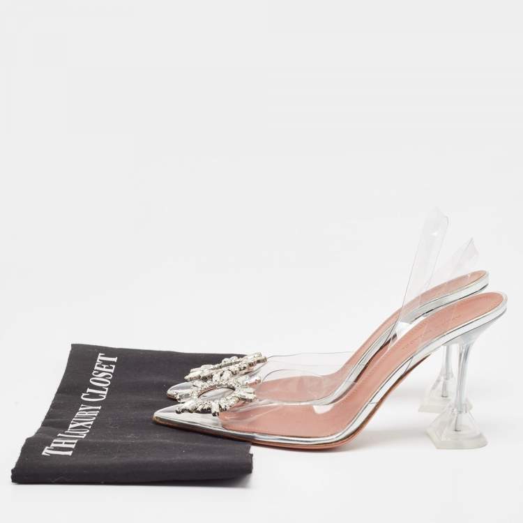 Pre Owned Amina Muaddi Transparent PVC Begum Slingback Pumps Size 37.5