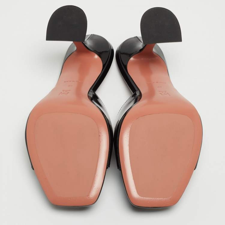 Pre Owned Amina Muaddi Black Patent Leather Lupita Open Slide Sandals Size 40