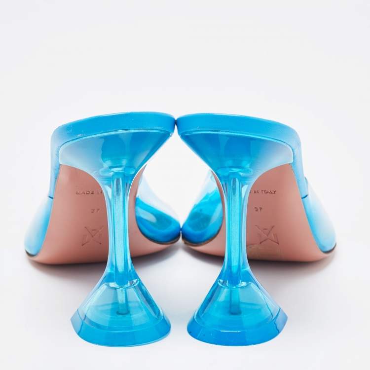 Pre Owned Amina Muaddi Blue PVC Lupita Slide Sandals Size 37