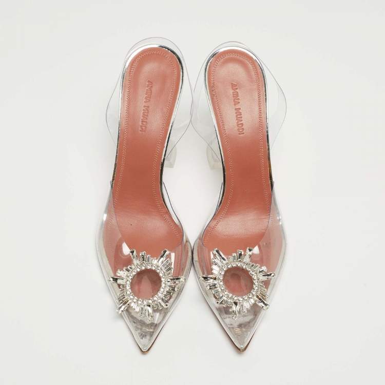 Pre Owned Amina Muaddi Transparent PVC Begum Slingback Pumps Size 39.5