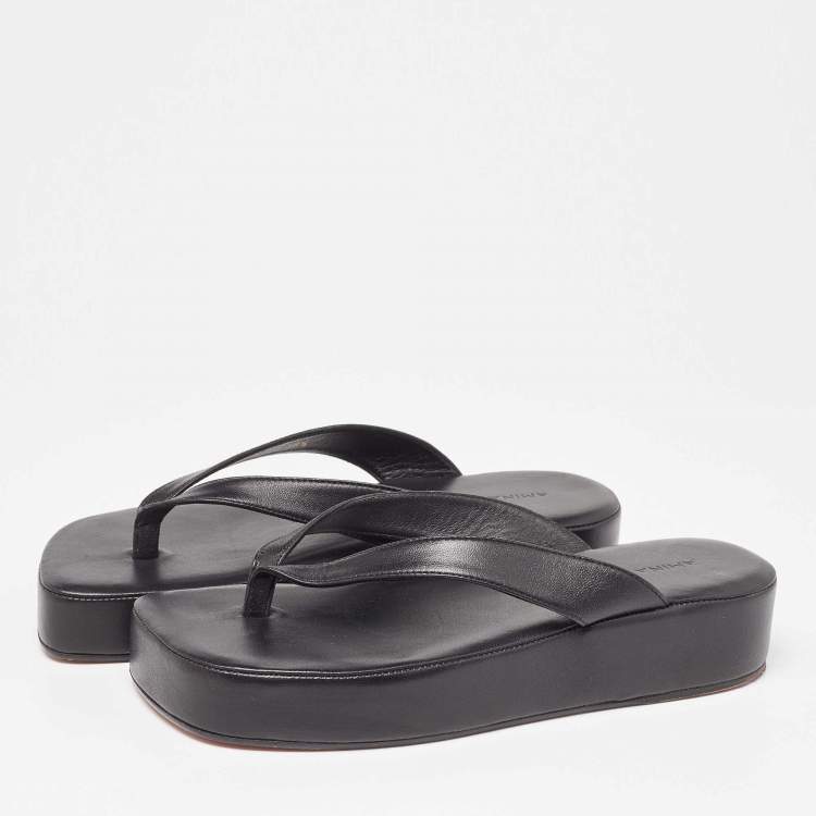 مملوكة مسبقًا Amina Muaddi Black Leather Johana Platform Sandals Size 36.5