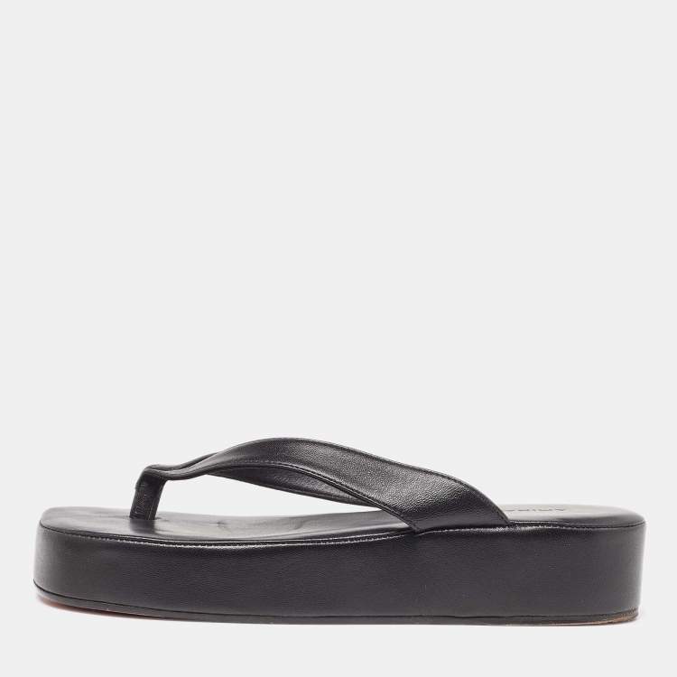 مملوكة مسبقًا Amina Muaddi Black Leather Johana Platform Sandals Size 36.5